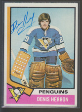 Autographed 74/75 Topps Denis Herron - Penguins