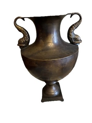 Classical 19th Swedish Urn Form Bronze Vase Sea Dolphin Handles Brass Uniquegift