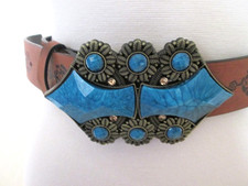 Western Turquoise Tooled LIKE Tan Leather Cowgirl Belt FIRST HOLE IS AT 31" M/L