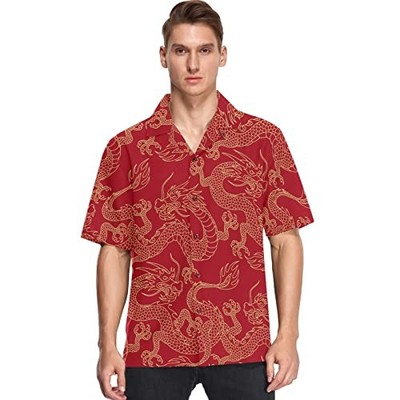 Dragon Pattern Hawaiian Shirt Mens Tropical Beach Aloha Print Summer Vacation