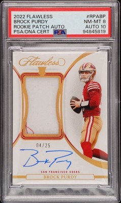 PSA 8 2022 Panini Flawless Brock Purdy Patch On Card Auto RC 4/25 49ers