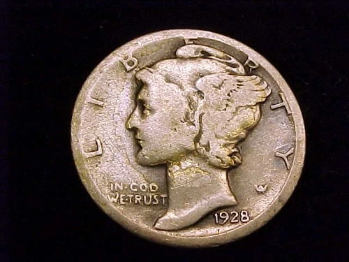 1928-D  Mercury Dime,  a Good Grade coin.