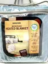 Biddeford Electric Heated Micro Plush Queen Sz 84"x 90" Blanket Blue AutoShutoff