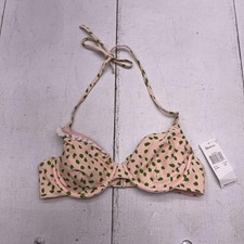Raisins Bikini Swim Top Womens Large Pink Leaf Print Underwire Halter Ruffle NWT