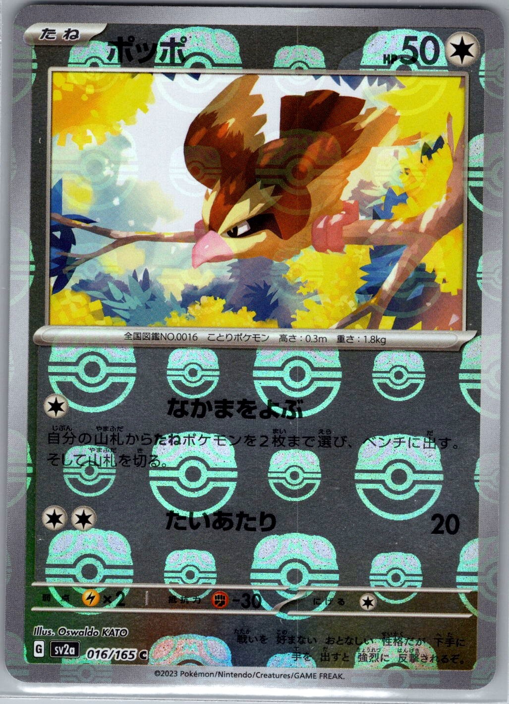 Pidgey (Master Ball) 016/165 Japanese SV2a: 151 - Pokemon Card - NM