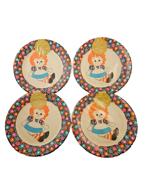 4 sets of New Sealed Raggedy Ann Hallmark Birthday Desert Plates - Vintage