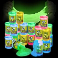 Glow in The Dark Slime - 24 Pack - Neon Blue, Green, Pink, Yellow Colors