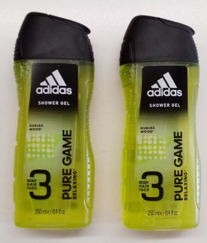 2 Pack Adidas Shower Gel Guaiac Wood Pure Game Relaxing 3 in 1 Body Hair Face A - Picture 1 of 2