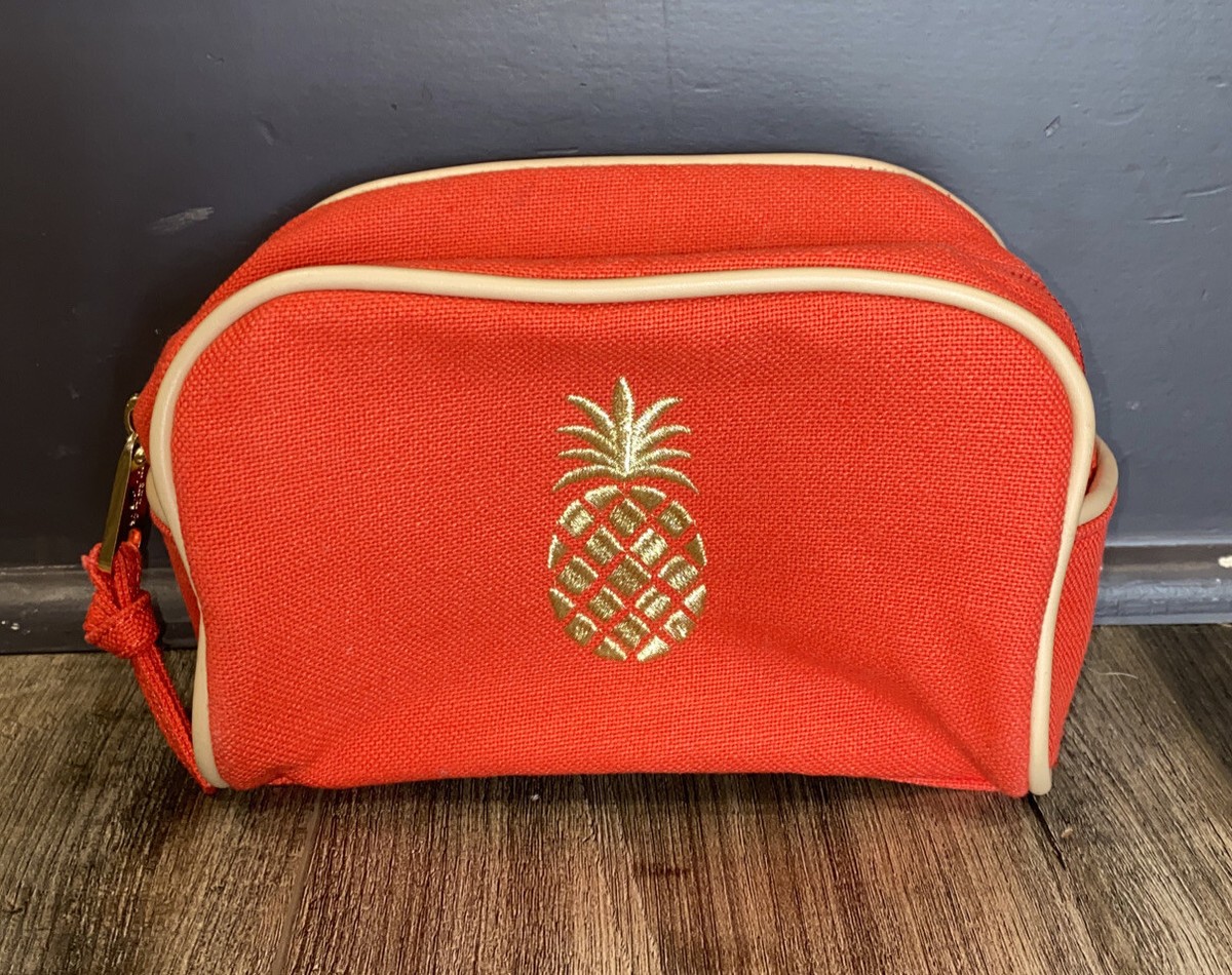Spartina 449 Orange Red Gold Pineapple Zipper Cosmetic Bag (Small
