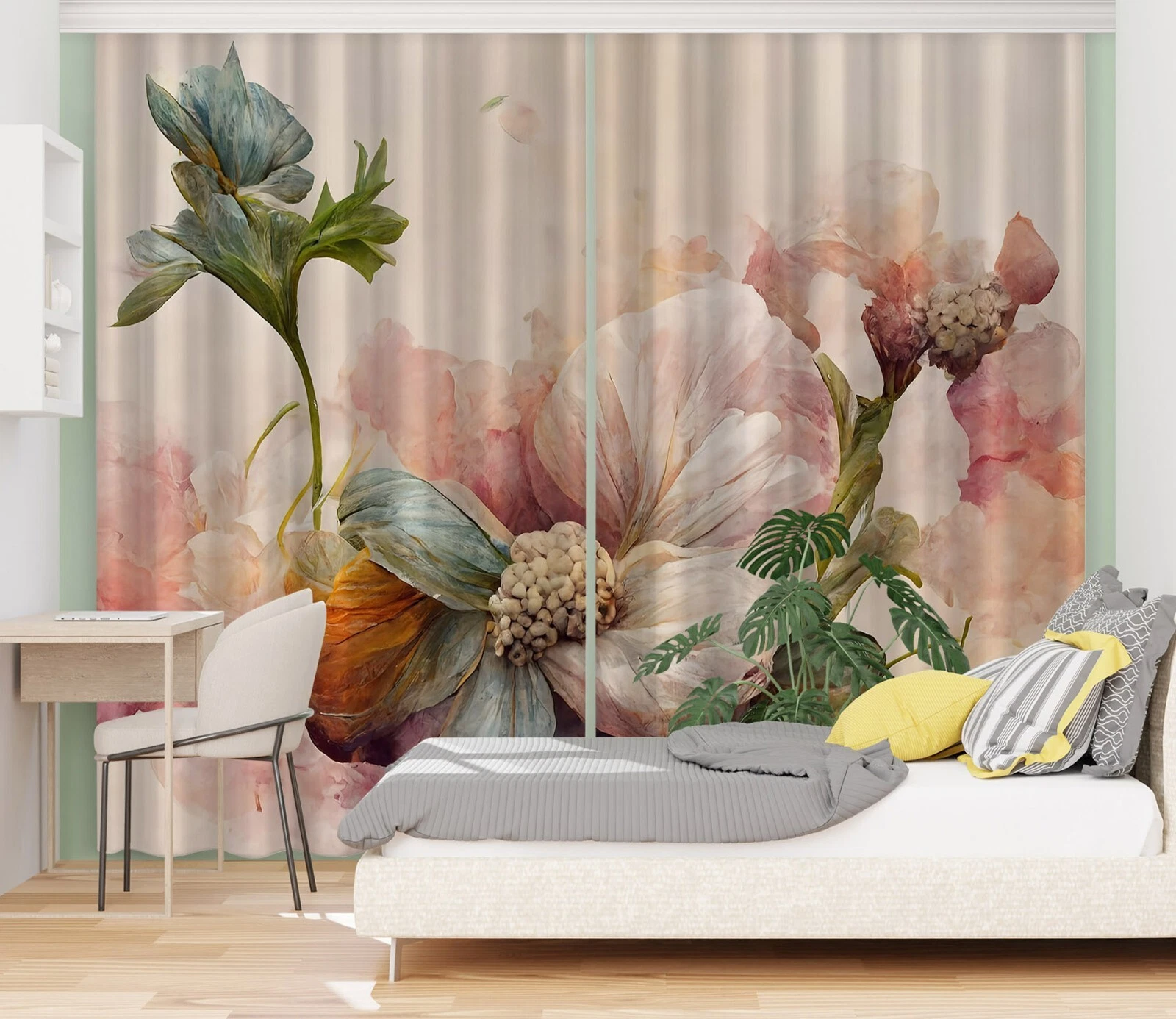 3D Watercolour Flowers ZHUC259 Photo Curtain Window Blockout Fabric Vera 2023