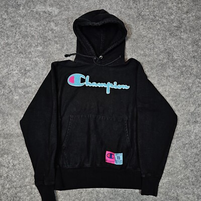 Champion Reverse Weave Hoodie Mens S Small Black Pullover