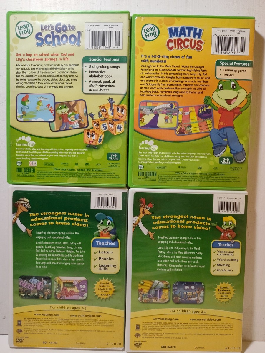Lot of 4 Leap Frog Child Learning DVDs; Go To School, Math