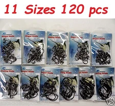  4x Strong Ringed Circle Hooks Black Nickel 11 Sizes 120 fishing hooks