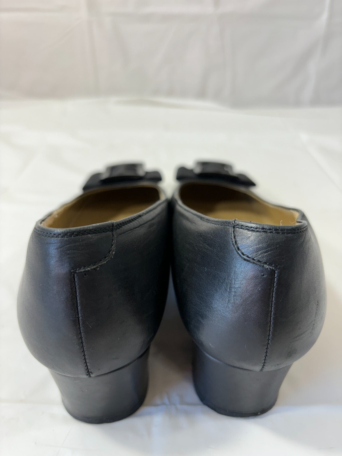 Mocassino Yves Saint Laurent nero fiocco quadrato pelle tacco fibbia misura 5 5