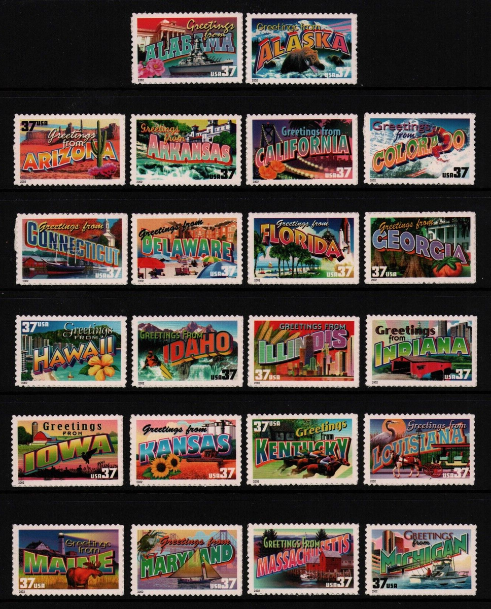 2002 US 3696-3745 37c Greetings from America, Set of 50 SIngles