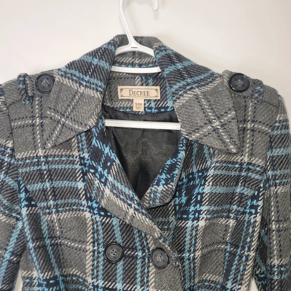 Usado en Excelente Condición Talla S Mujeres DECREE Multicolor Tejido a Cuadros Forrado Cinturón Abrigo Botón Acentos Foto 2 de 4