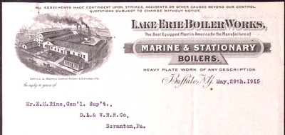 1915 Lake Erie Boiler Works Marine & Stationary Boilers BUFFALO NY Letterhead
