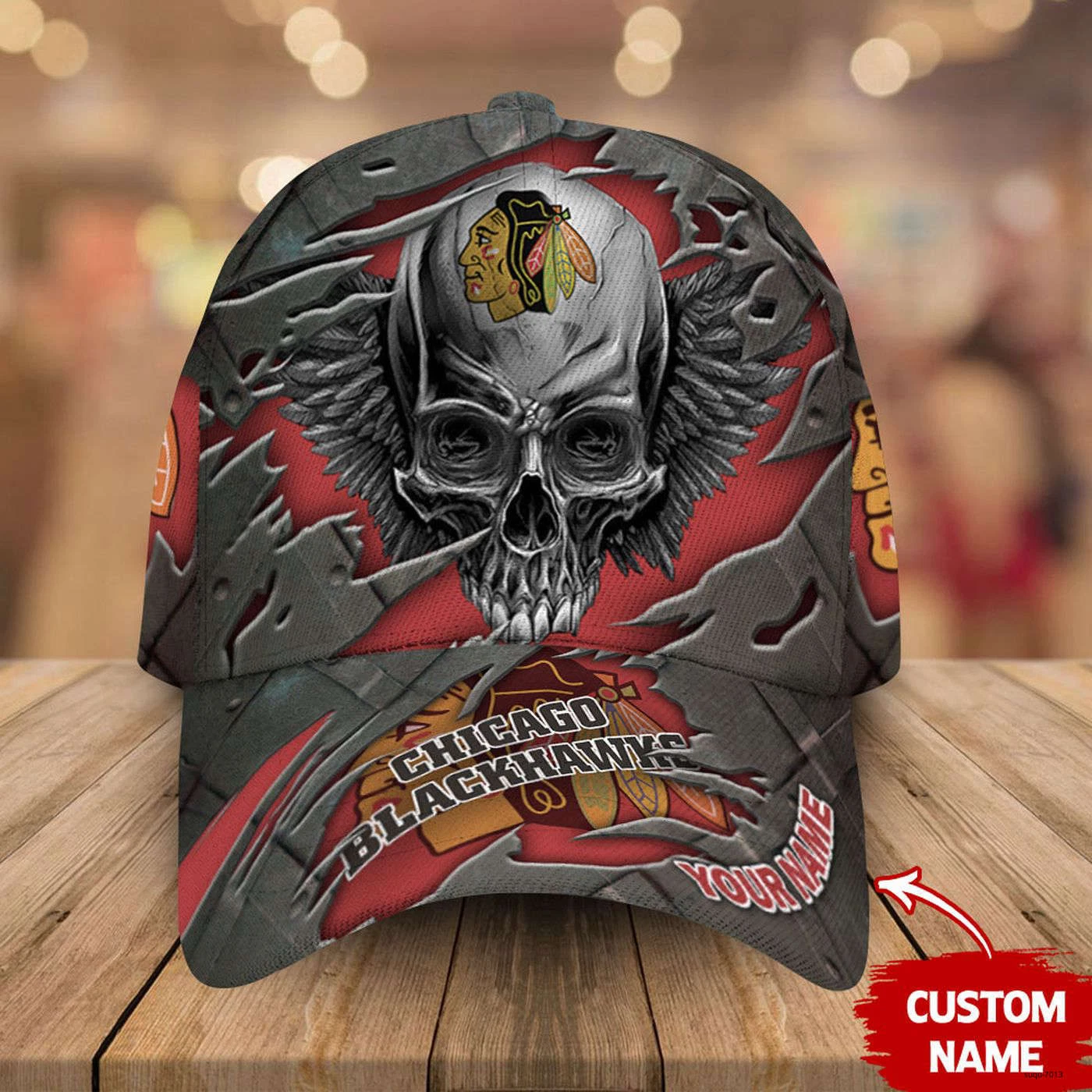 Personalize Chicago Blackhawks Baseball Cap Rec Skull Ripped Adjustable Hat Gift