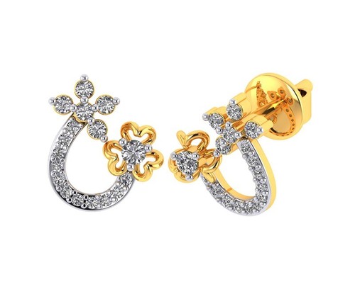 2 KT H / VS1 Bello Diamante Bottone Earrings Taglio Rotondo 14K Oro Giallo