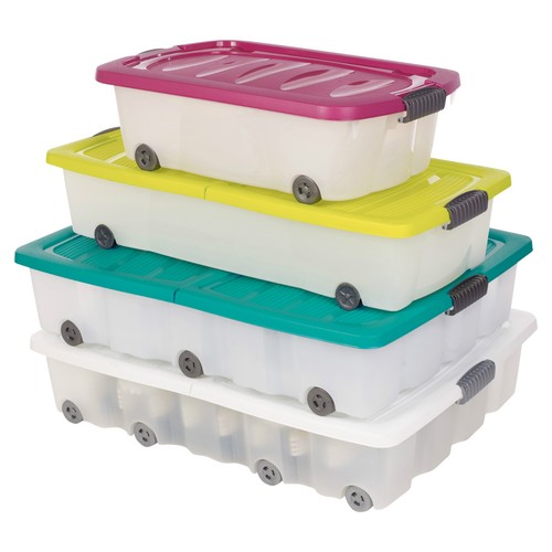 35L,45L,70L Under Bed Plastic Storage Box Chest Sets Wheeled With Lid