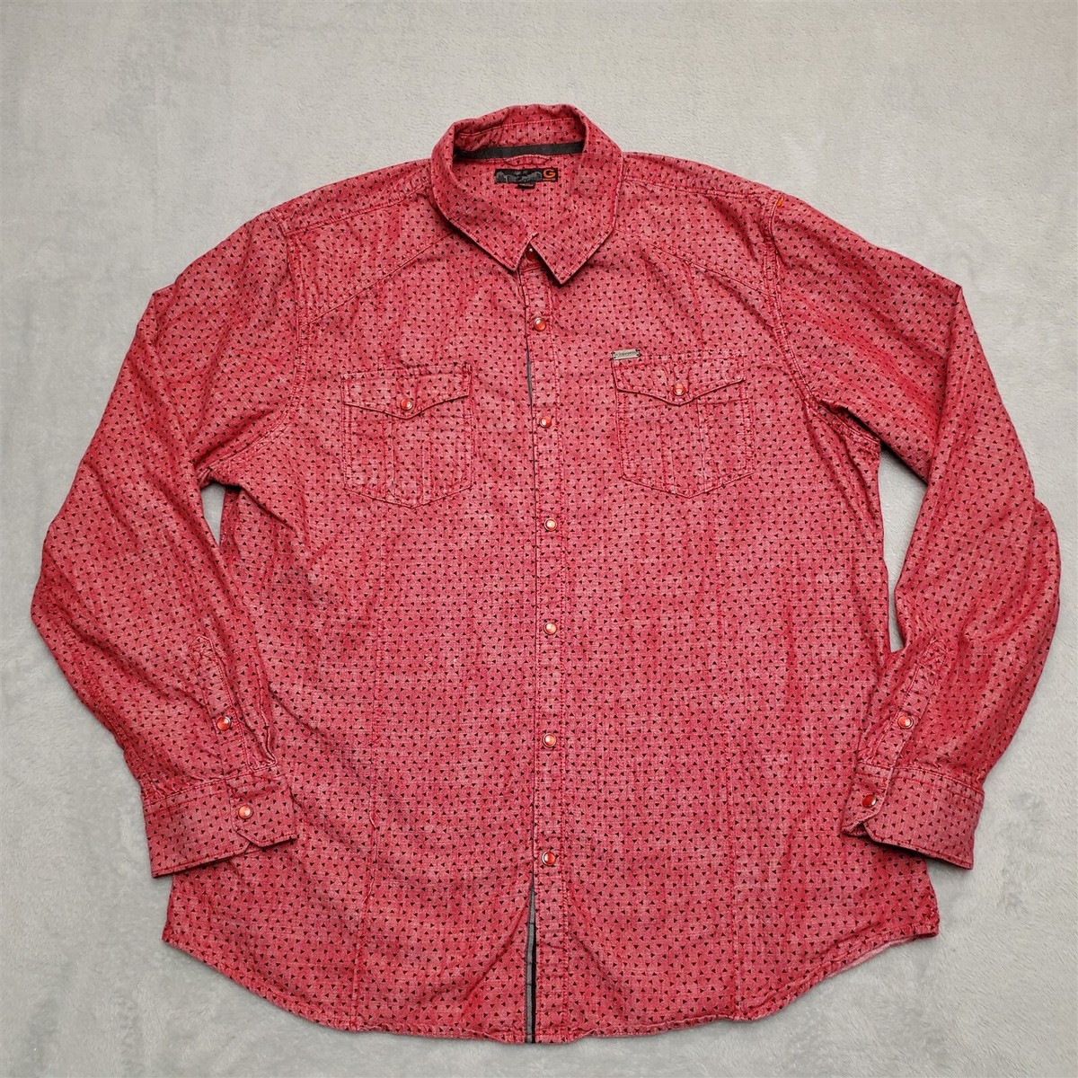 Guess Shirt Mens XXL Red Geometric Pattern Pearl Snap Cowboy
