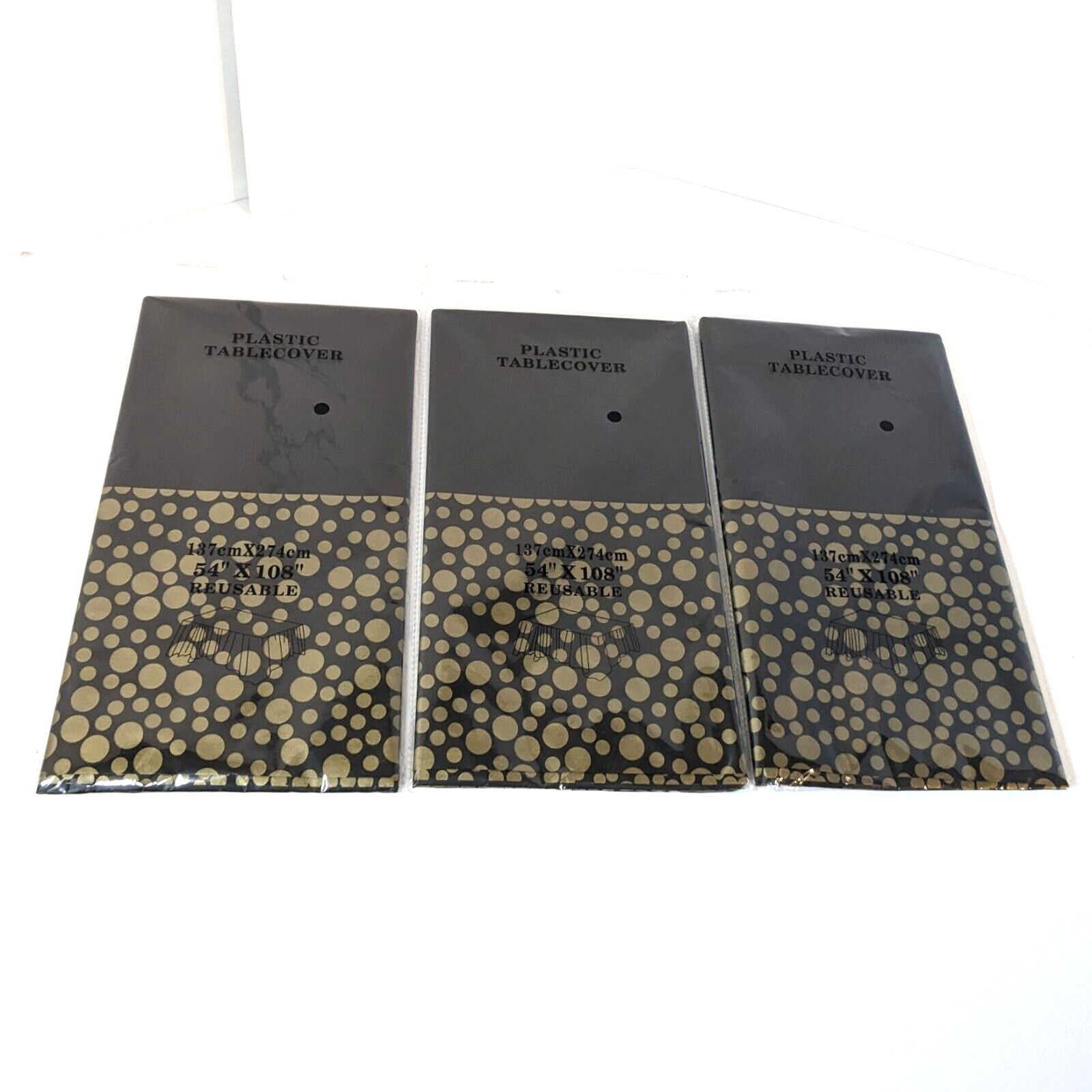 Halloween Tablecloth Black & Gold, 108" x 54", Plastic, 3 Packages for Party