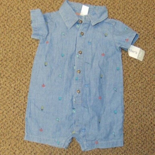 Boys Romper Carters Summer Blue Catching Bugs Short Sleeve 1 Pc-sz 12 months