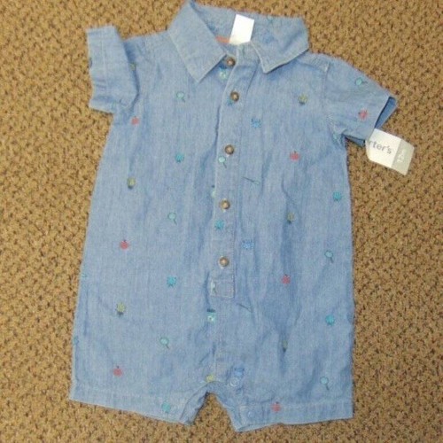 Garçons Romper Carters bleu été attraper les insectes manches courtes 1 pièce taille 12 mois - Photo 1 sur 4