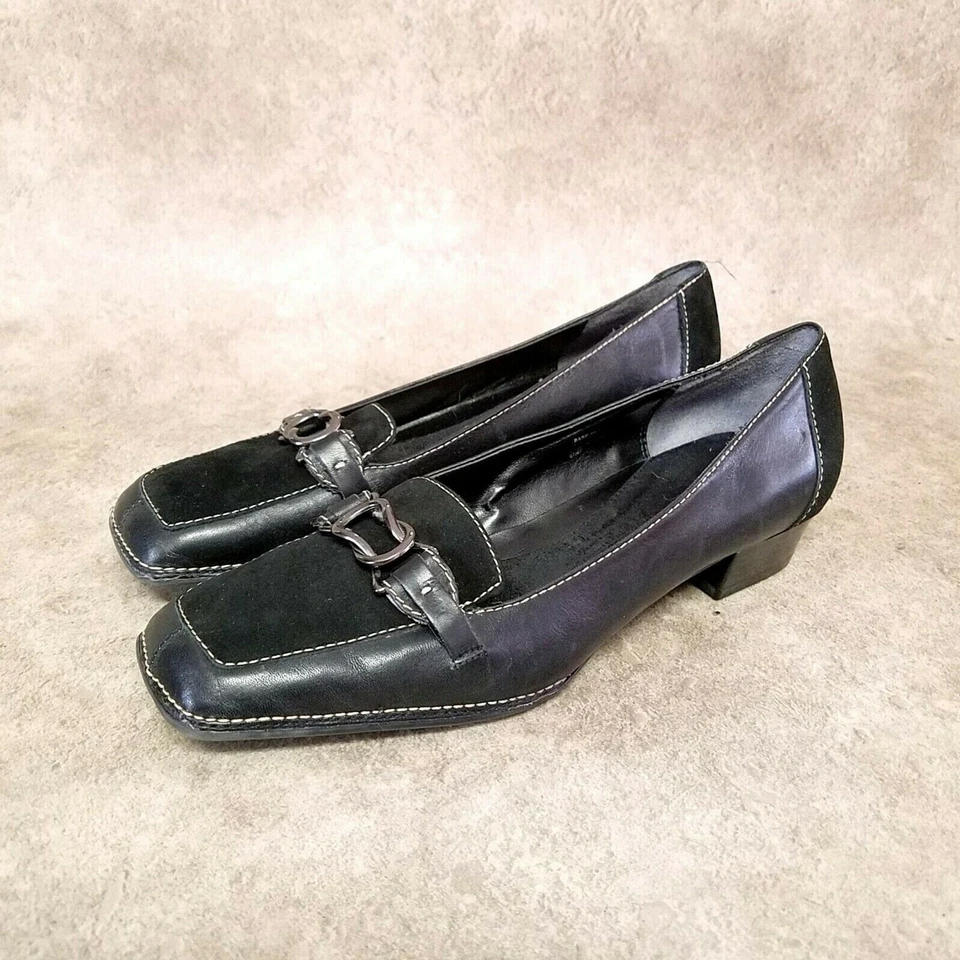 Bajo Mujer Tribeca Talla 7.5 Cuero Negro Sin Cordones 1.5" Tacones Bloque Foto 3 de 4