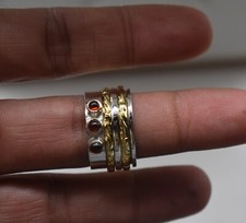 925 Sterling Silver Meditation Spinner Ring Handmade 3mm Round Red Garnet Ring