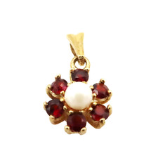 Schöner Anhänger 835er Silber vergoldet Perle + Granat Vintage Pendant *F