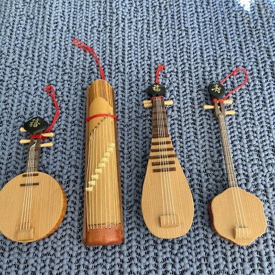Oriental Mini Wood Musical String Instruments Hanging Ornamental Set of ...