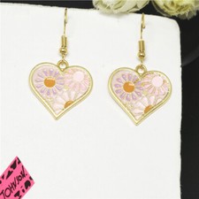New Pink Enamel Cute Heart Flower Girl Fashion Lady Women Stand Earrings