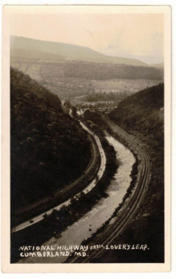 c1940 PC: Panoramic View of National Highway from Lover's Leap   Cumberland, MD