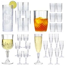 Clear Crystal Effect Acrylic Plastic Drinking Glasses Cup Reusable Picnic Garden