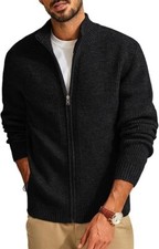 Mens Full Zip Cardigan Sweater Casual Ribbed Knitted Sweater for Men