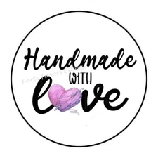 30 HANDMADE WITH LOVE ENVELOPE SEALS LABELS STICKERS 1.5" ROUND