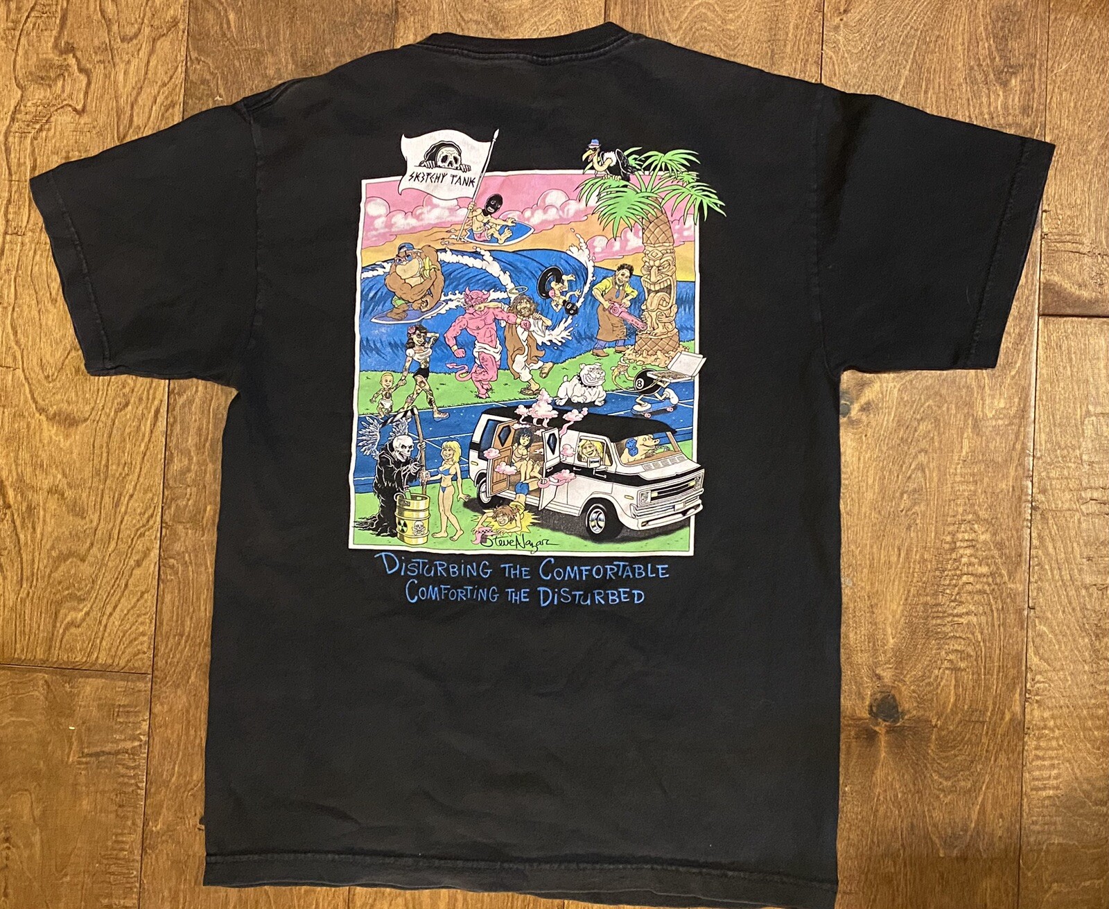 Sketchy Tank Steve Nazar shirt, Unisex Med, Lurking Class, Beach Scene