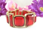 Vintage BIG RED GEM BRACELET Goldtone  Metal Links Elastic Stretchy 6 3/4"