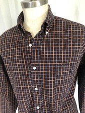POLO Ralph Lauren Mens Cotton Poplin Shirt Navy/Orange Tattersall, size Medium