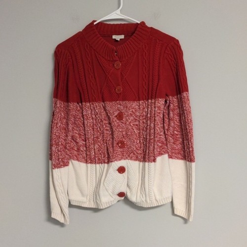 Cardigan Talbots Rouge Boutonné Taille L - 100% Coton, Occasion Très Bon état (EUC)
