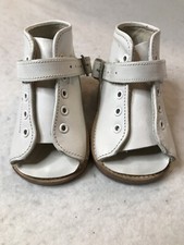 Baby Orthopedic White Leather Lace Up And Buckle Open Toe Shoe 3M