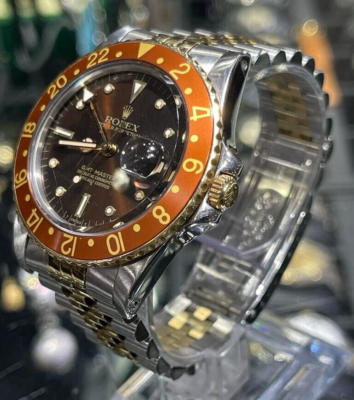 Vintage Rolex Gmt Master 16753 Root Beer Nipple Lava Dial 18k Gold