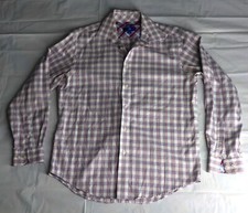 Egara Mens Non-Iron Red White Blue w/checkered Cuff Design Dress Shirt Size L