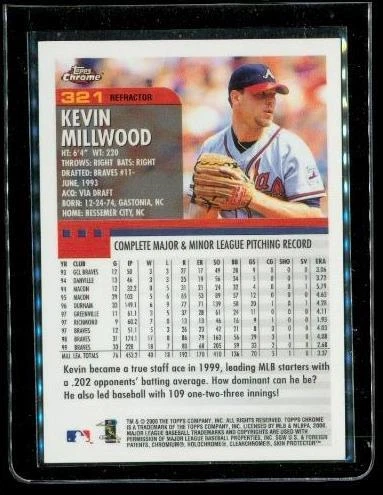 Tarjeta de béisbol 2000 Topps cromo refractor #321 Kevin Millwood Atlanta Braves Foto 2 de 2