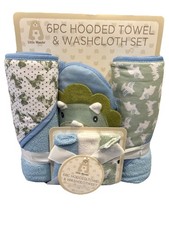 Little Wonder Baby Shower Gift 6 piece baby hooded towels washcloths Boy Blue