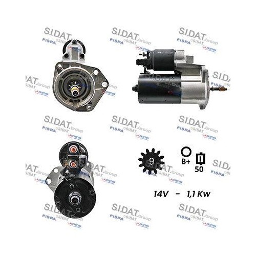 Démarreur Sidat S12BH0082A2 pour moteur essence et diesel Audi Skoda VW