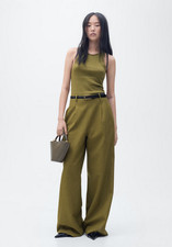 NWT MANGO MNG 140 GREEN MIXED FABRIC BELTED JUMPSUIT SZ L LARGE