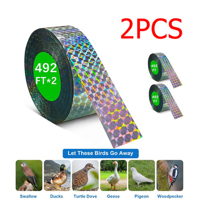 2 Pcs Double-Sided Reflective Bird Scare Tape Bird Deterrent Repellent Tape