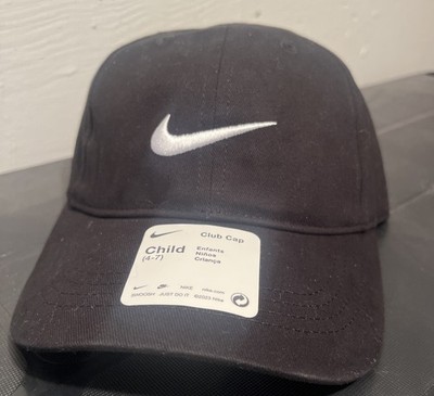 NEW! Nike Child s (age 4-7) Baseball Cap Adjustable Hat Black/White Swoosh NWT